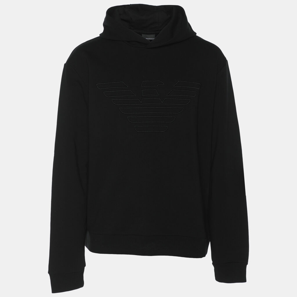 Emporio Armani Black Jersey Logo Embroidered Hoodie XL Emporio Armani Black Jersey Logo Embroidered Hoodie XL