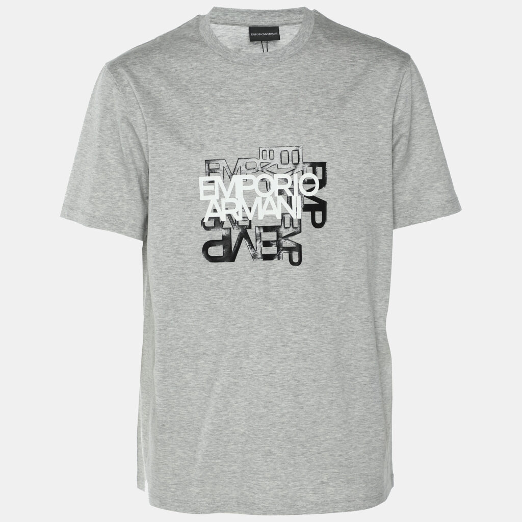 Emporio Armani Grey Cotton Logo Print Crew Neck T-Shirt XL Emporio Armani Grey Cotton Logo Print Crew Neck T-Shirt XL