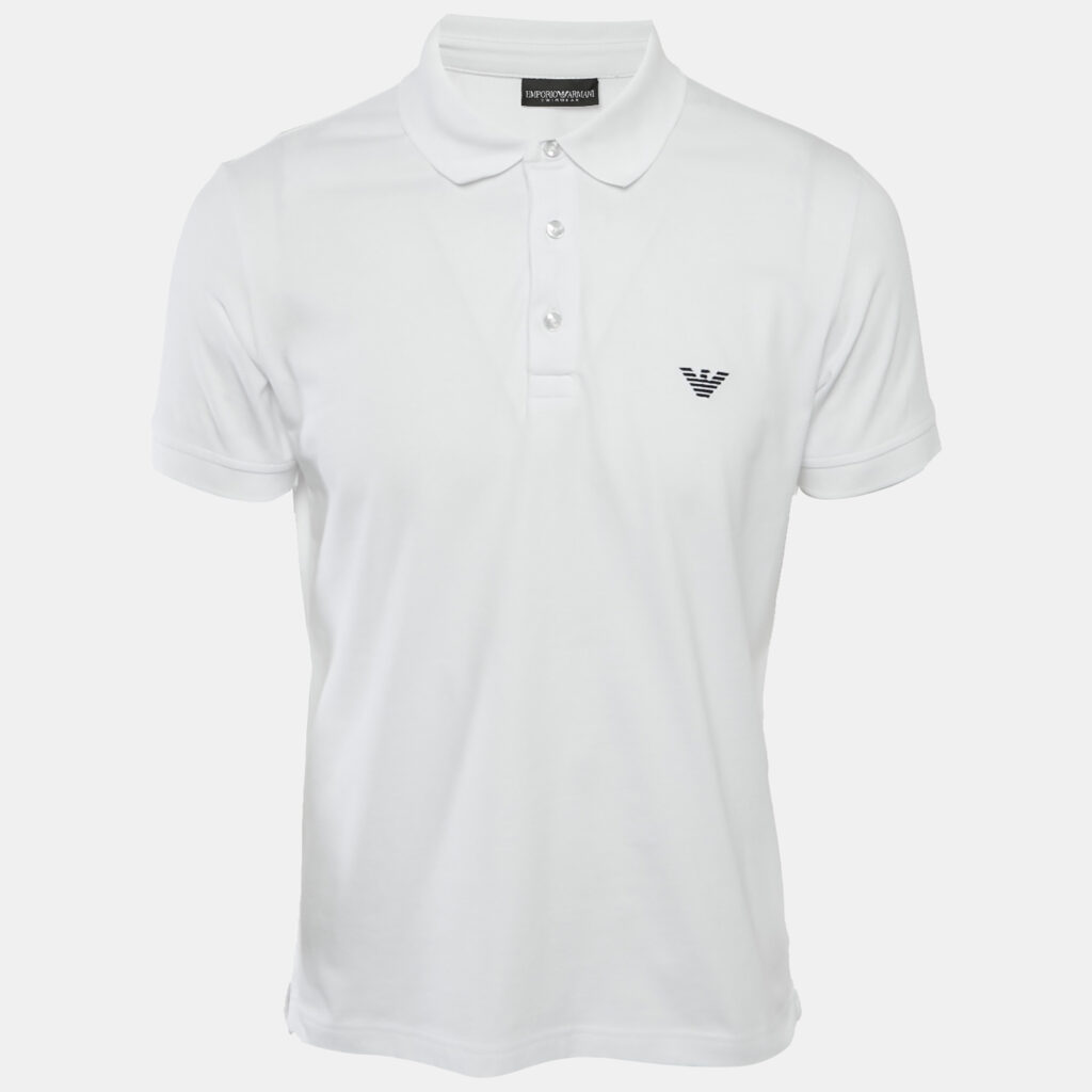 Emporio Armani Swimwear White Logo Embroidery Cotton Pique Polo T-Shirt M Emporio Armani Swimwear White Logo Embroidery Cotton Pique Polo T-Shirt M