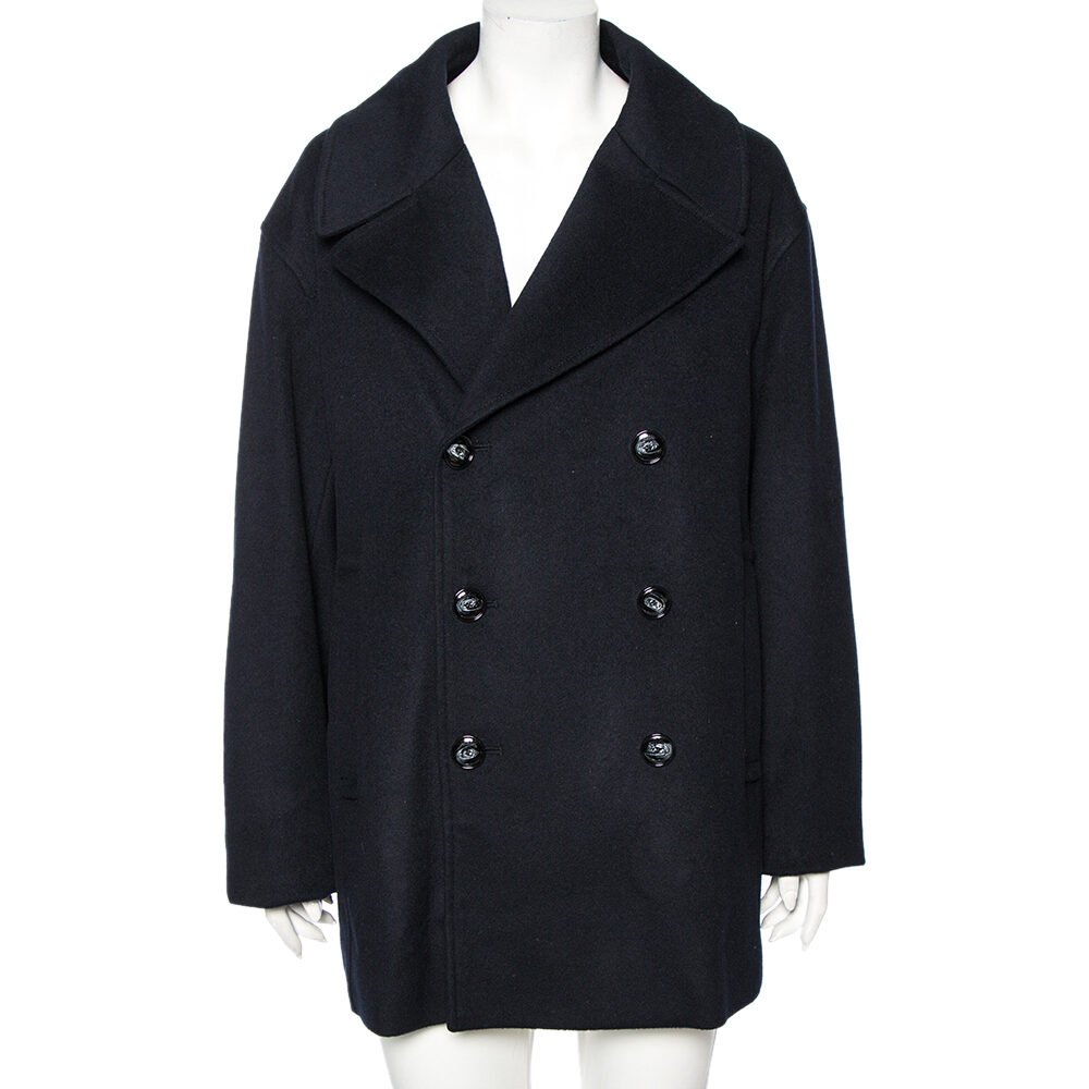 Emporio Armani Navy Blue Cashmere Double Breasted Coat XXXL Emporio Armani Navy Blue Cashmere Double Breasted Coat XXXL