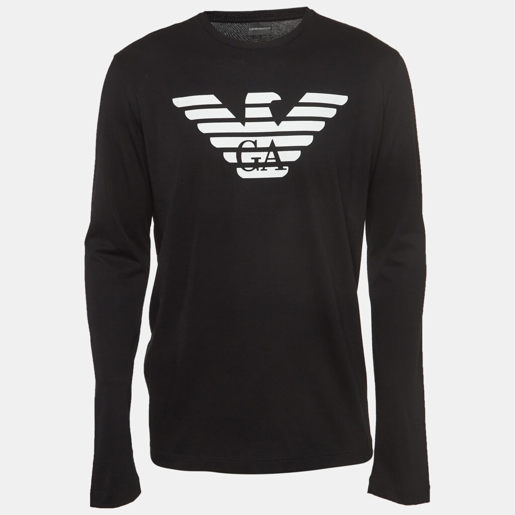 Emporio Armani Black Logo Print Pima Cotton Long Sleeve T-Shirt XXXL Emporio Armani Black Logo Print Pima Cotton Long Sleeve T-Shirt XXXL