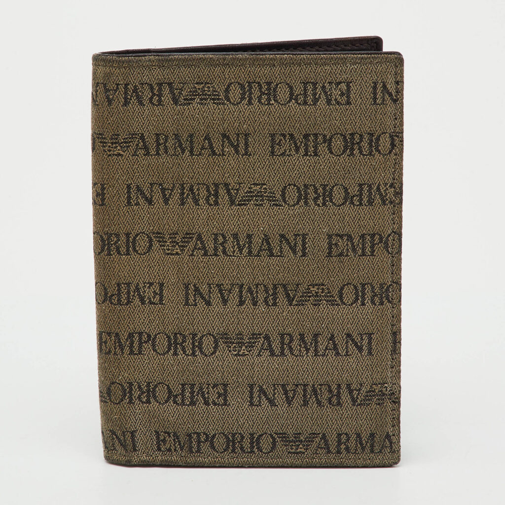 Emporio Armani Brown Canvas Logo Print Passport Holder Emporio Armani Brown Canvas Logo Print Passport Holder