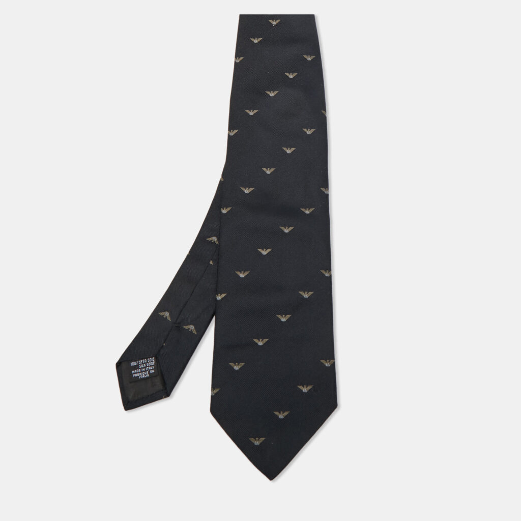 Emporio Armani Vintage Black Logo Silk Jacquard Tie Emporio Armani Vintage Black Logo Silk Jacquard Tie