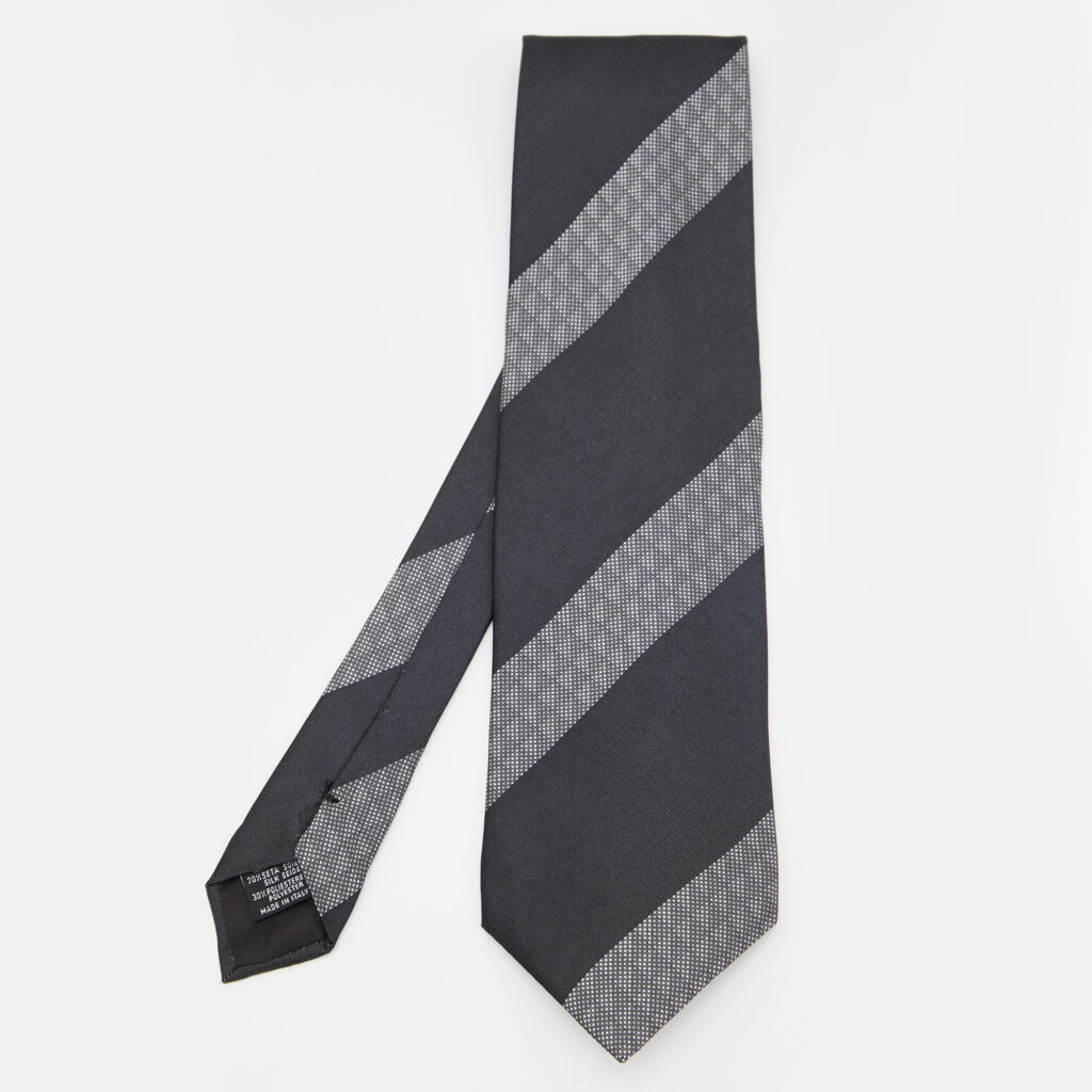 Emporio Armani Black & Grey Striped Silk Tie Emporio Armani Black & Grey Striped Silk Tie