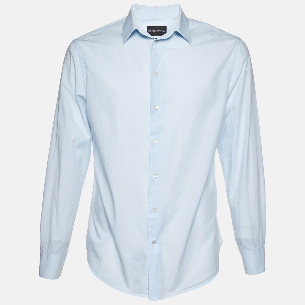 Emporio Armani Blue Patterned Cotton Shirt M Emporio Armani Blue Patterned Cotton Shirt M