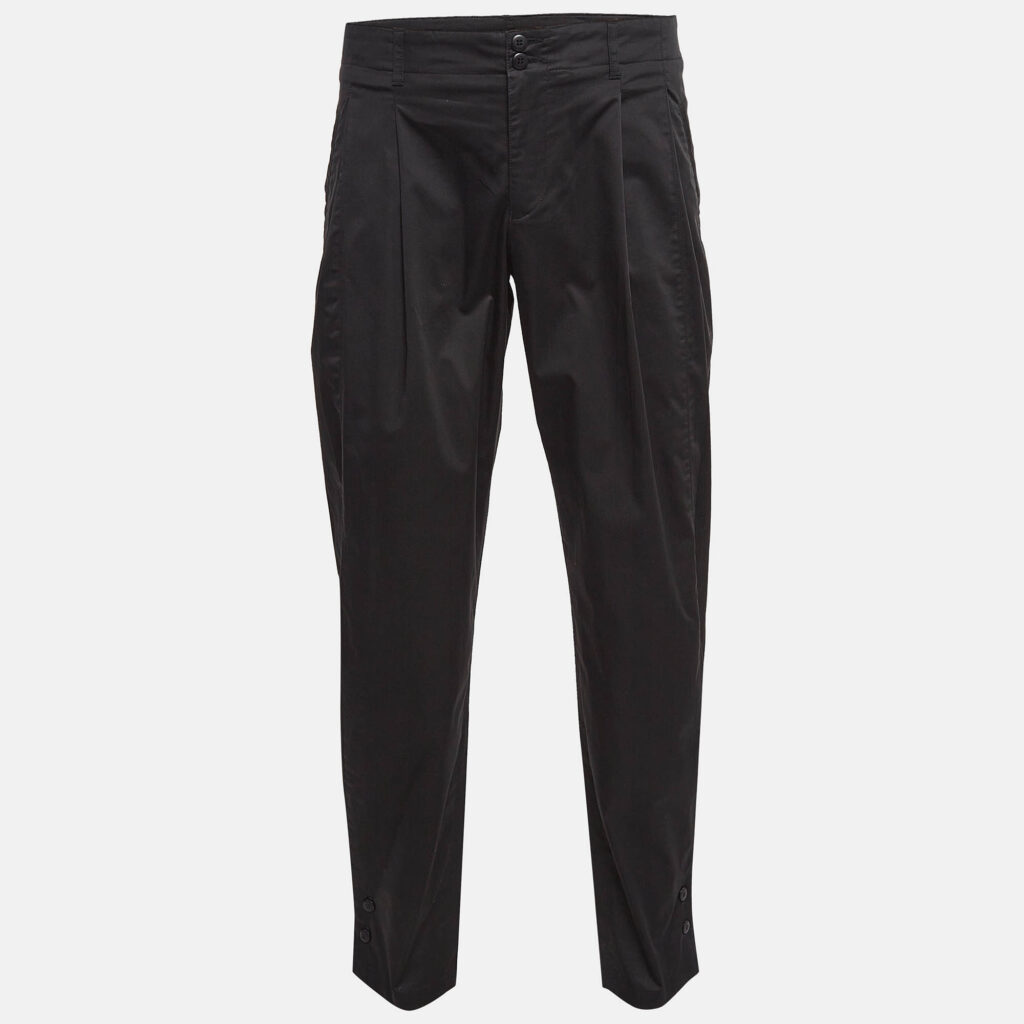 Emporio Armani Black Cotton Pleated Trousers L Emporio Armani Black Cotton Pleated Trousers L