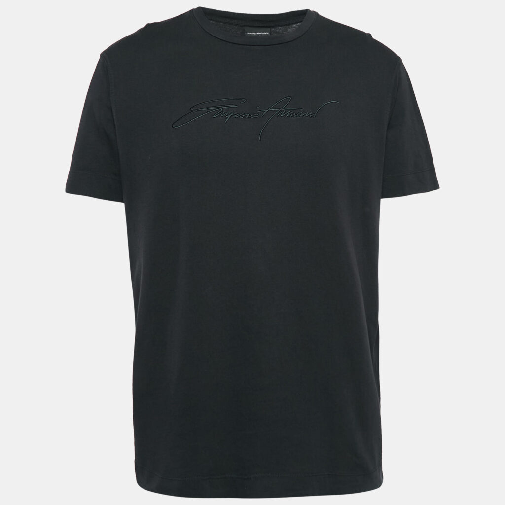 Emporio Armani Black Logo Embroidered Cotton Crew Neck T-Shirt XXL Emporio Armani Black Logo Embroidered Cotton Crew Neck T-Shirt XXL