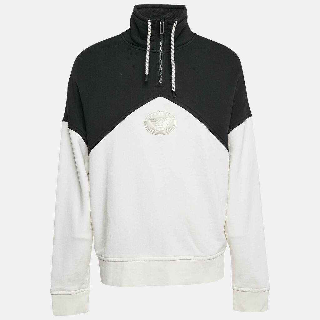 Emporio Armani Black/White Logo Applique Cotton Sweatshirt L