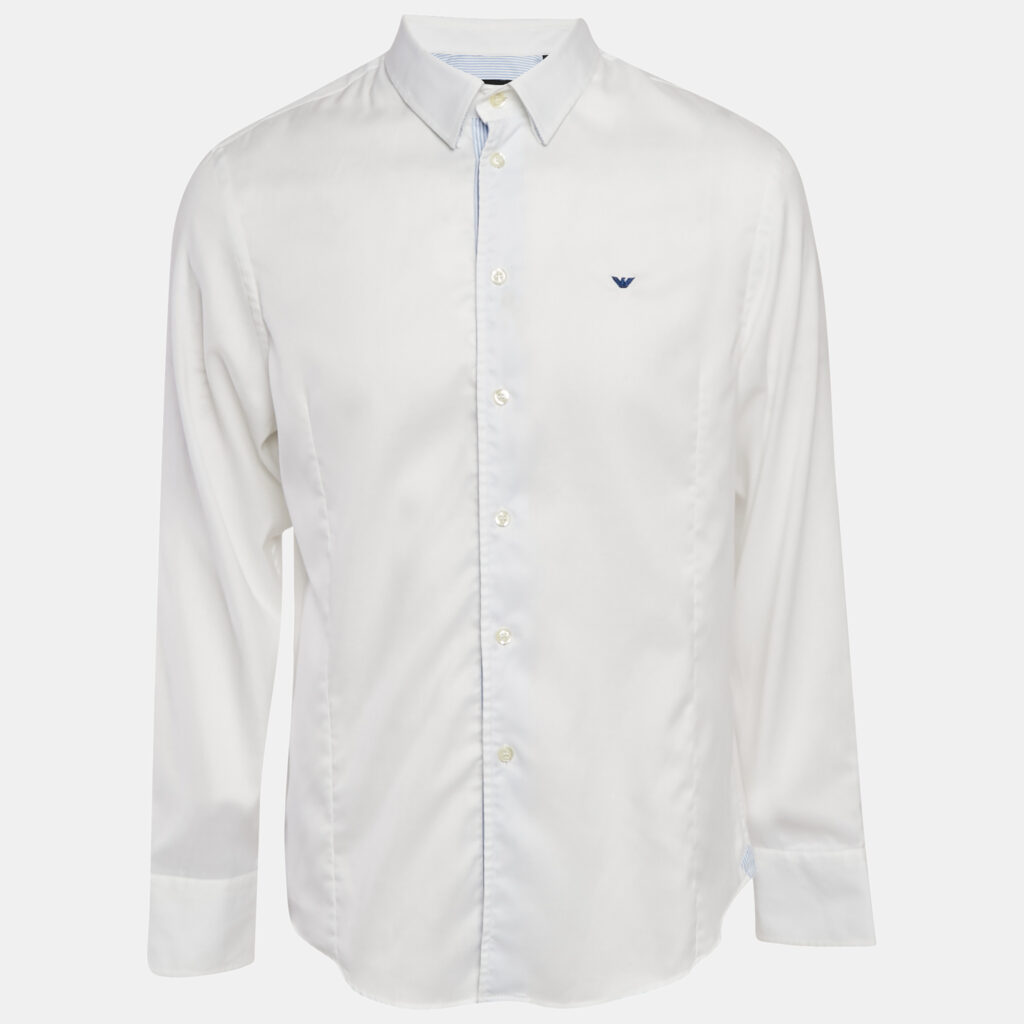 Emporio Armani White Cotton Blend Button Down Shirt XL