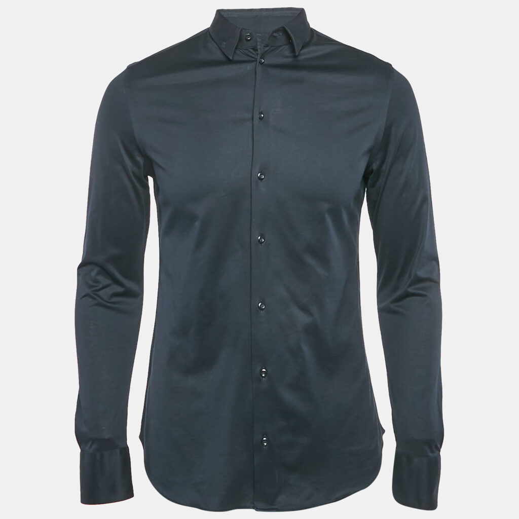 Emporio Armani Navy Blue Cotton Jersey Long Sleeve Shirt L