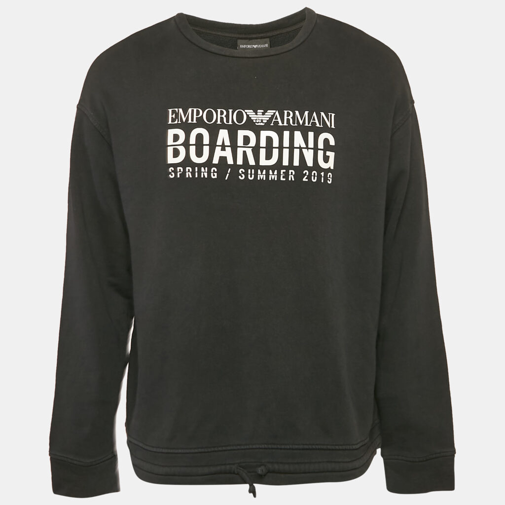 Emporio Armani Black Printed Cotton Crew Neck Sweatshirt L