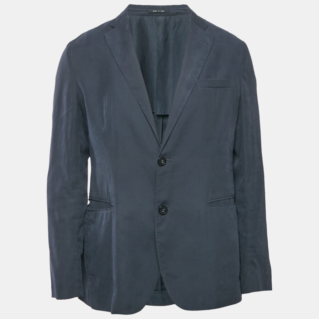 Emporio Armani Navy Blue Sateen Button Front Blazer L