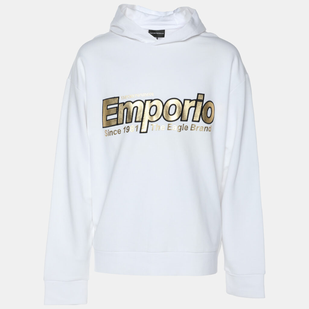 Emporio Armani White Jersey Logo Print Hoodie XXL Emporio Armani White Jersey Logo Print Hoodie XXL