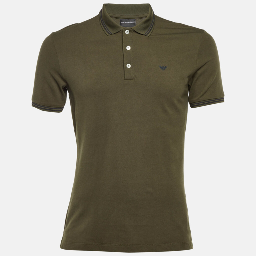 Emporio Armani Dark Green Cotton Polo T-Shirt M Emporio Armani Dark Green Cotton Polo T-Shirt M