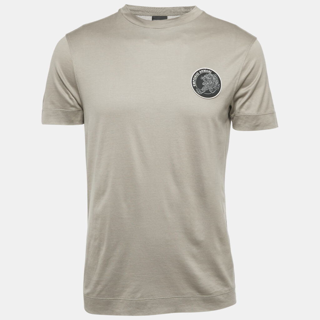 Emporio Armani Grey Knit Logo Patch Detail Crew Neck T-Shirt M Emporio Armani Grey Knit Logo Patch Detail Crew Neck T-Shirt M
