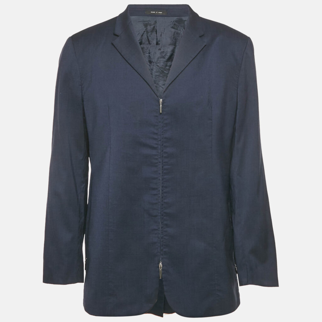 Emporio Armani Blue Wool Zip-Up Blazer L Emporio Armani Blue Wool Zip-Up Blazer L