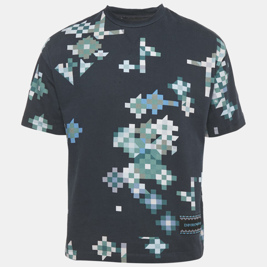 Emporio Armani Blue Geometric Print Jersey Crew Neck T-Shirt S