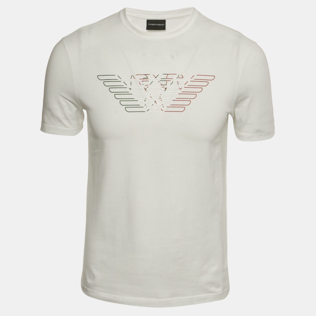 Emporio Armani White Logo Print Cotton Crewneck T-Shirt S Emporio Armani White Logo Print Cotton Crewneck T-Shirt S