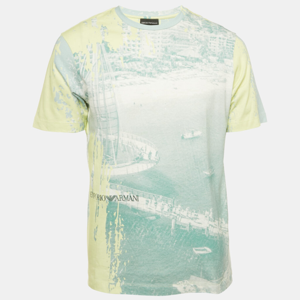 Emporio Armani Green Abstract Print Jersey Crewneck T-Shirt S