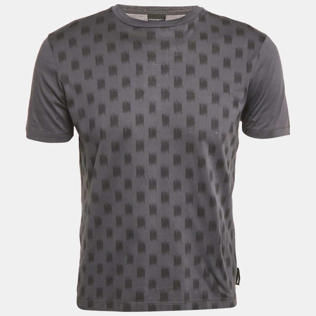 Emporio Armani Grey Printed Jersey Crewneck T-Shirt S Emporio Armani Grey Printed Jersey Crewneck T-Shirt S