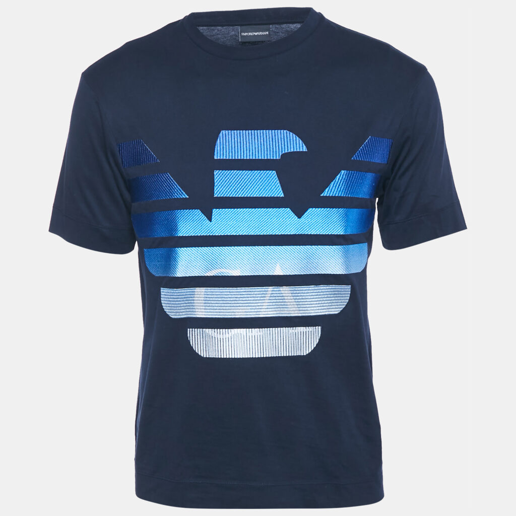 Emporio Armani Navy Blue Logo Embroidery Cotton Crew Neck T-Shirt S Emporio Armani Navy Blue Logo Embroidery Cotton Crew Neck T-Shirt S