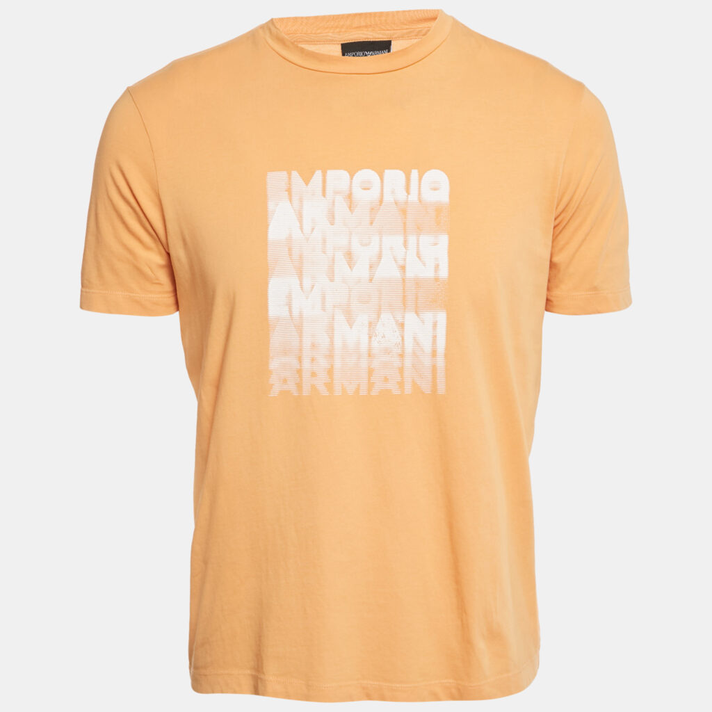 Emporio Armani Light Orange Logo Print Cotton T-Shirt S