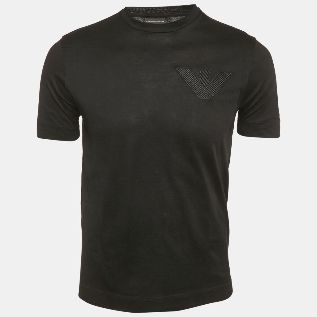 Emporio Armani Black Logo Embroidered Jersey T-Shirt S Emporio Armani Black Logo Embroidered Jersey T-Shirt S