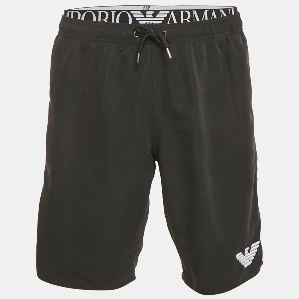 Emporio Armani Black Logo Waist Trim Synthetic Shorts L