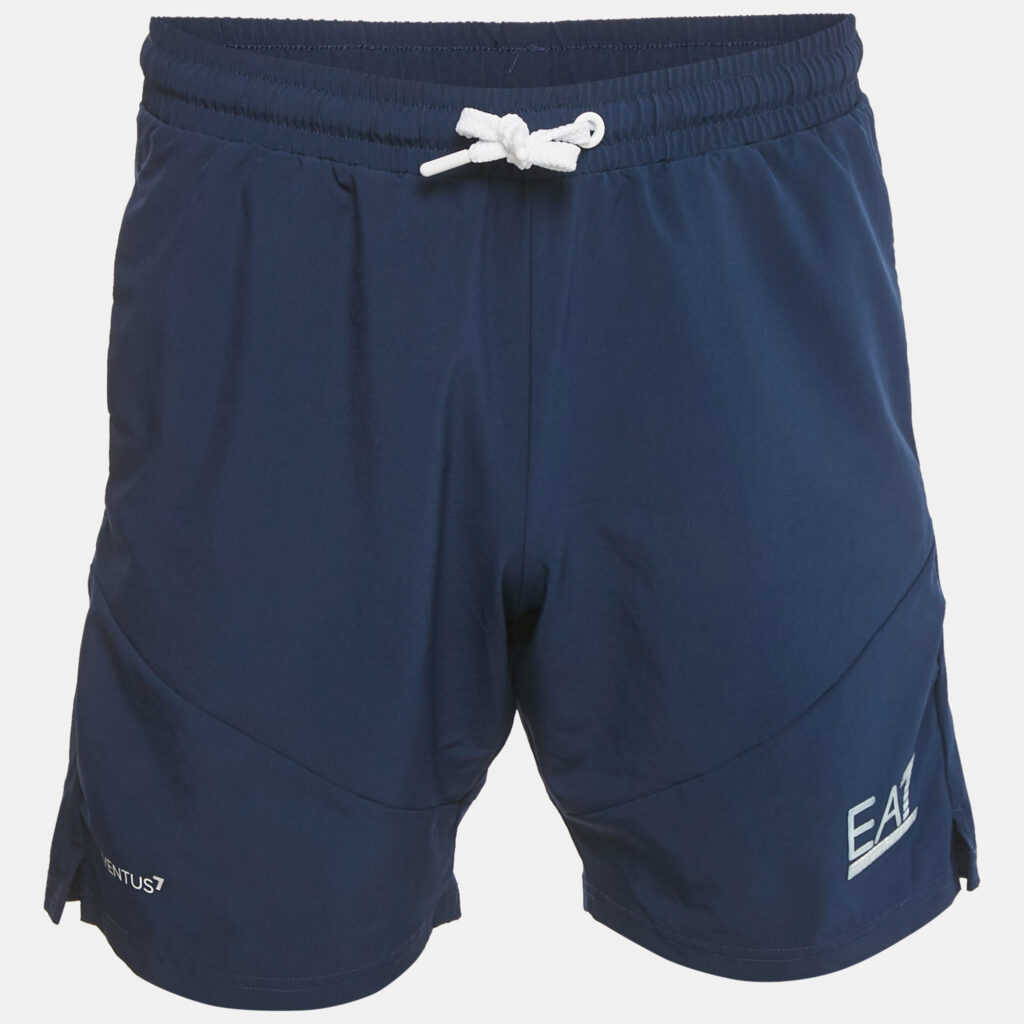 Emporio Armani Blue Logo Print Synthetic Shorts S