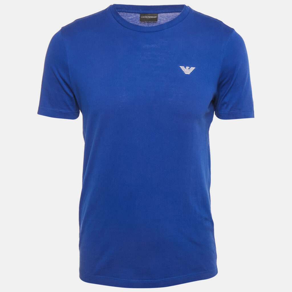 Emporio Armani Blue Logo Embroidered Jersey Crewneck T-Shirt S