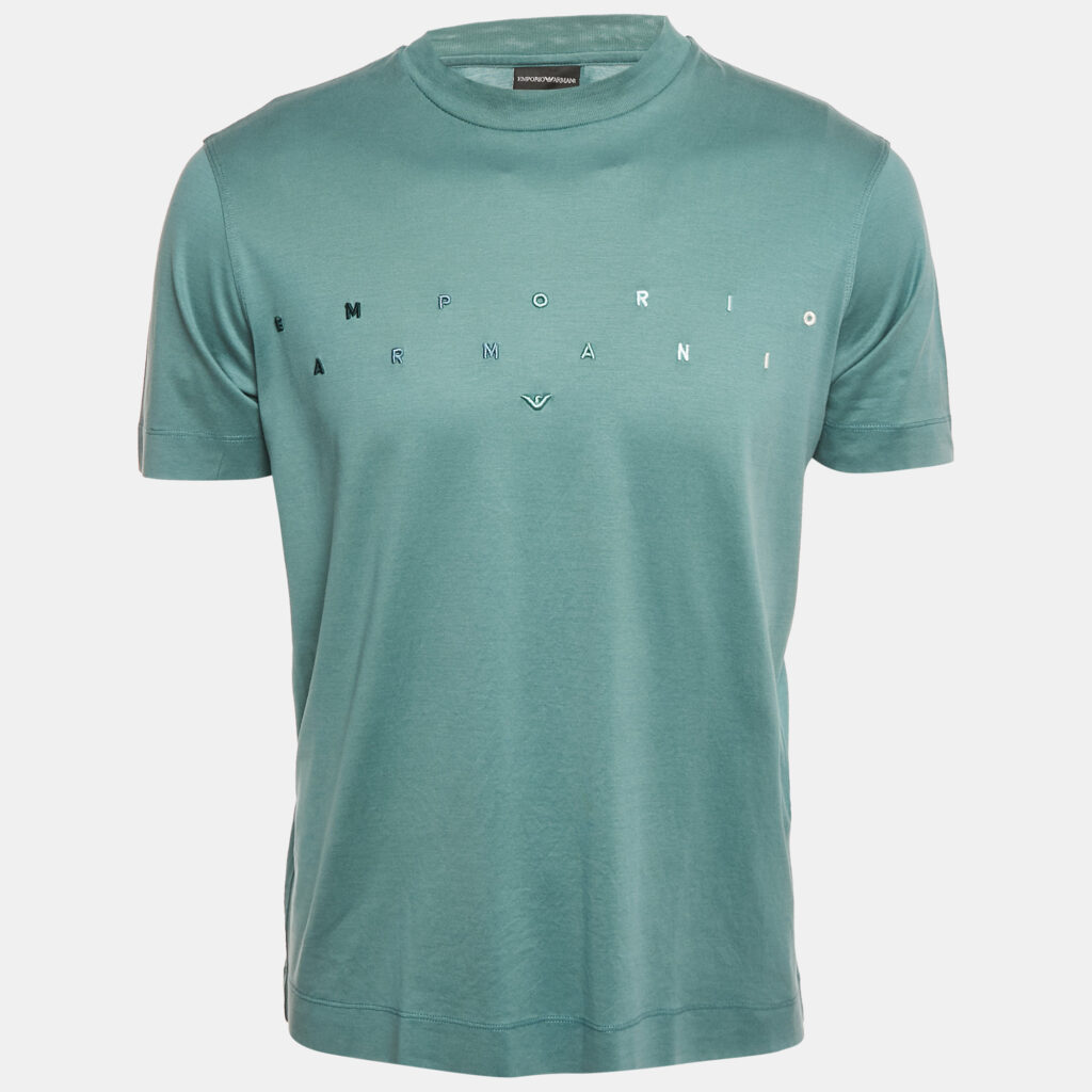 Emporio Armani Blue Logo Embroidered Jersey T-Shirt S