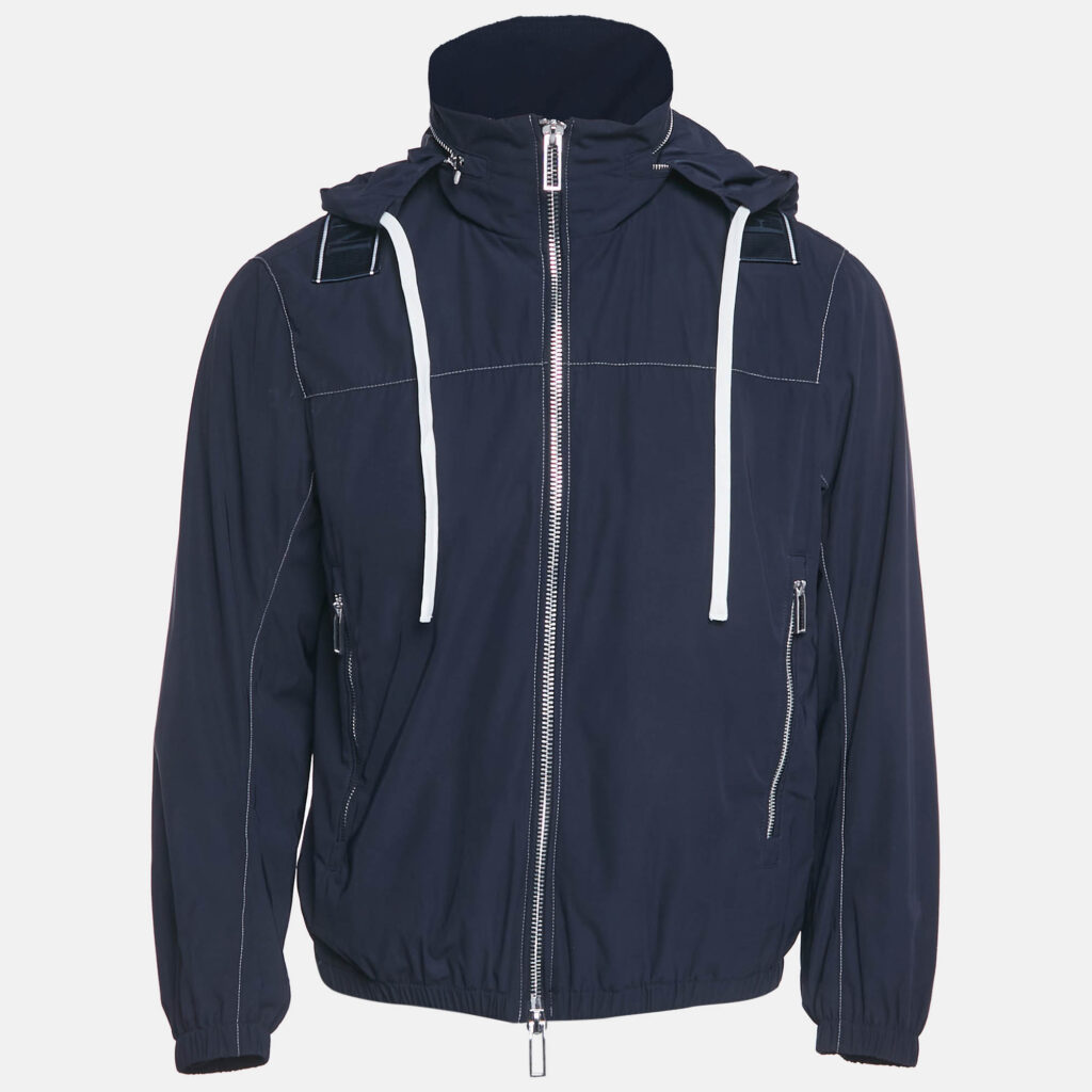Emporio Armani Navy Blue Synthetic Logo Band Conceal Hood Jacket S Emporio Armani Navy Blue Synthetic Logo Band Conceal Hood Jacket S
