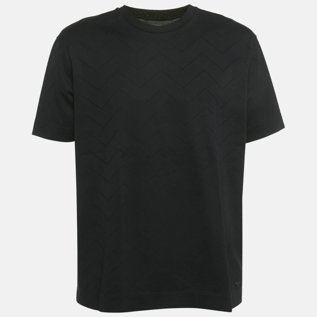 Emporio Armani Black Zig Zag Patterned Cotton T-Shirt XXXL Emporio Armani Black Zig Zag Patterned Cotton T-Shirt XXXL