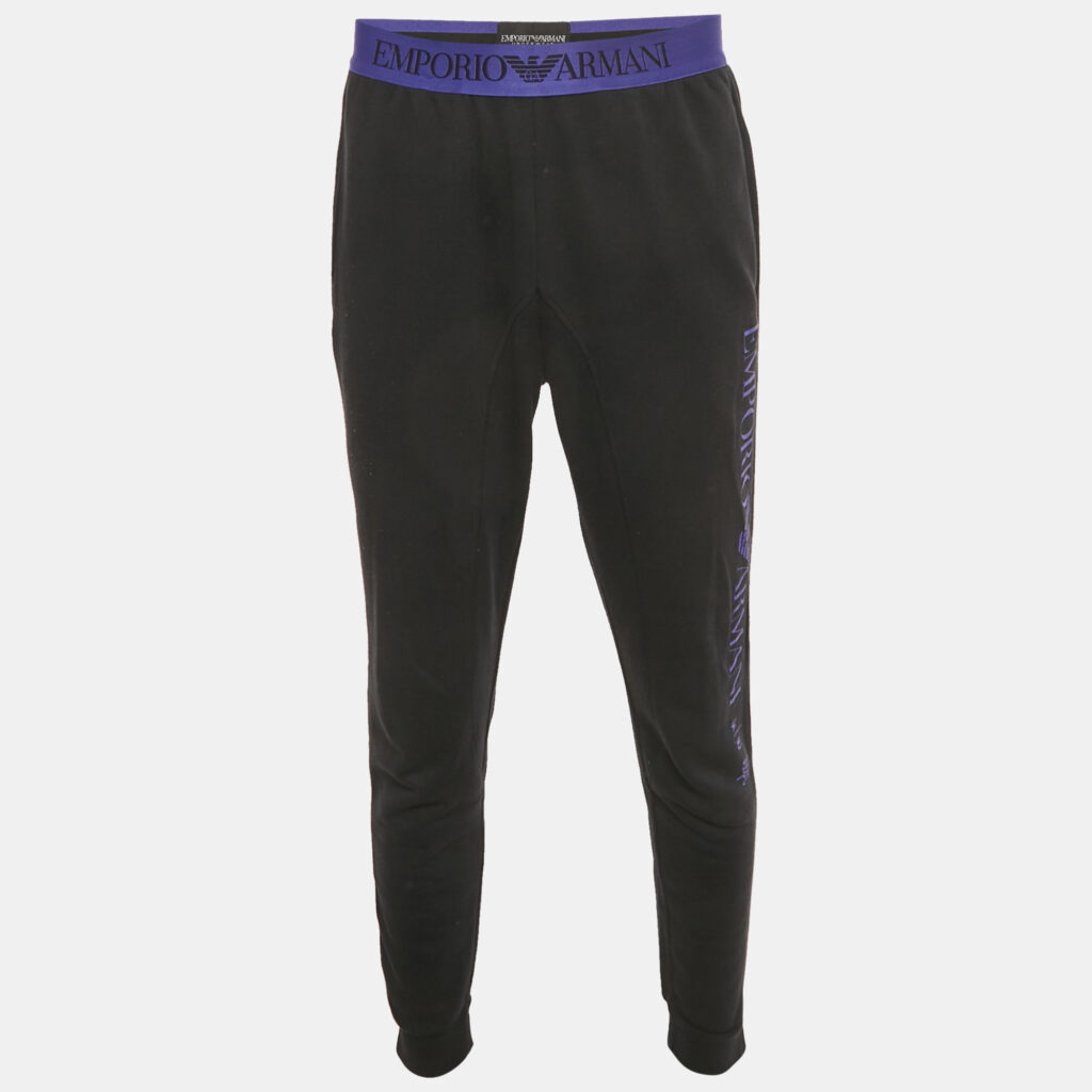 Emporio Armani Underwear Black Cotton Logo Waistband Joggers M