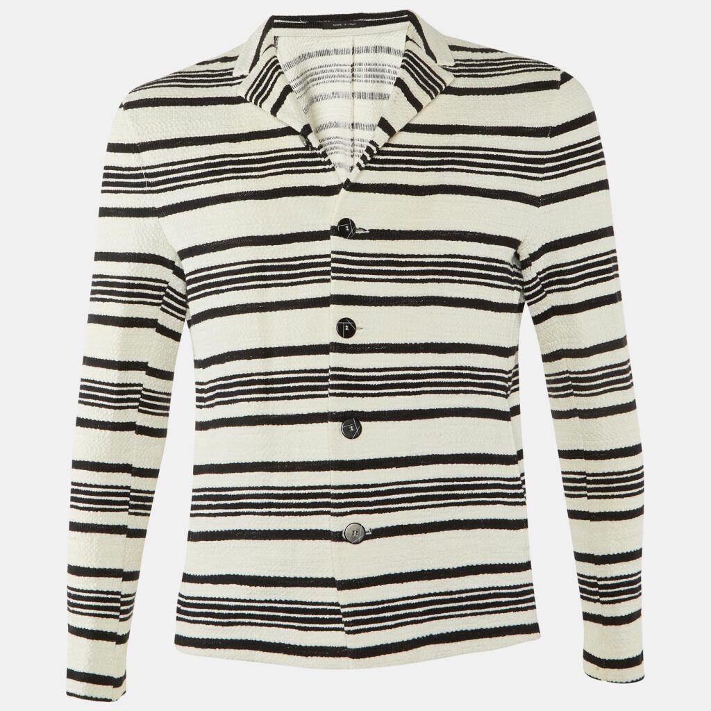Emporio Armani Monochrome Striped Cotton Button Front Jacket L