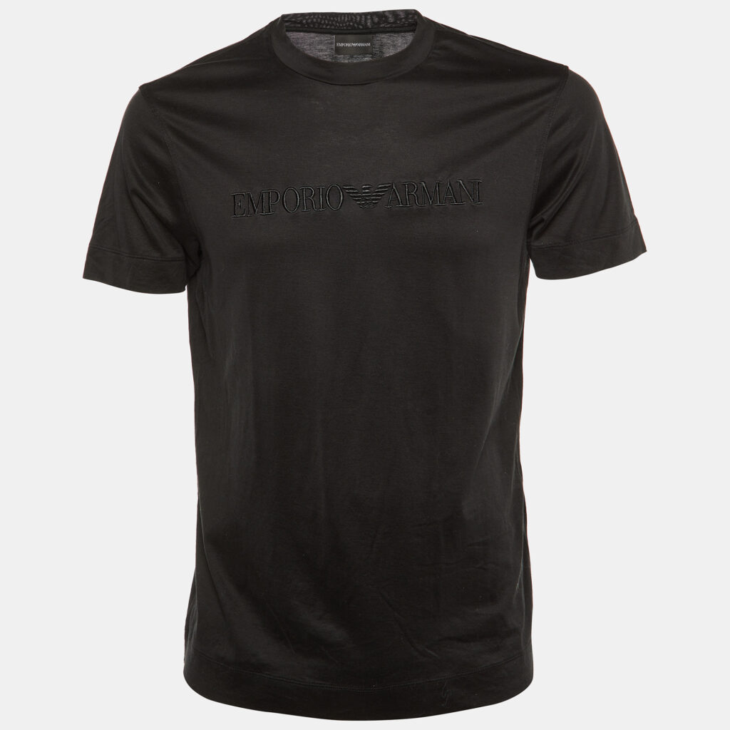 Emporio Armani Black Logo Embroidered Jersey Crew Neck T-Shirt L Emporio Armani Black Logo Embroidered Jersey Crew Neck T-Shirt L