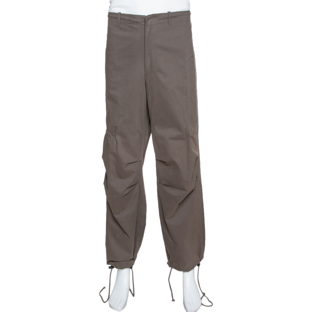 Emporio Armani Dark Grey Cotton Drawstring Waist & Cuff Trousers L