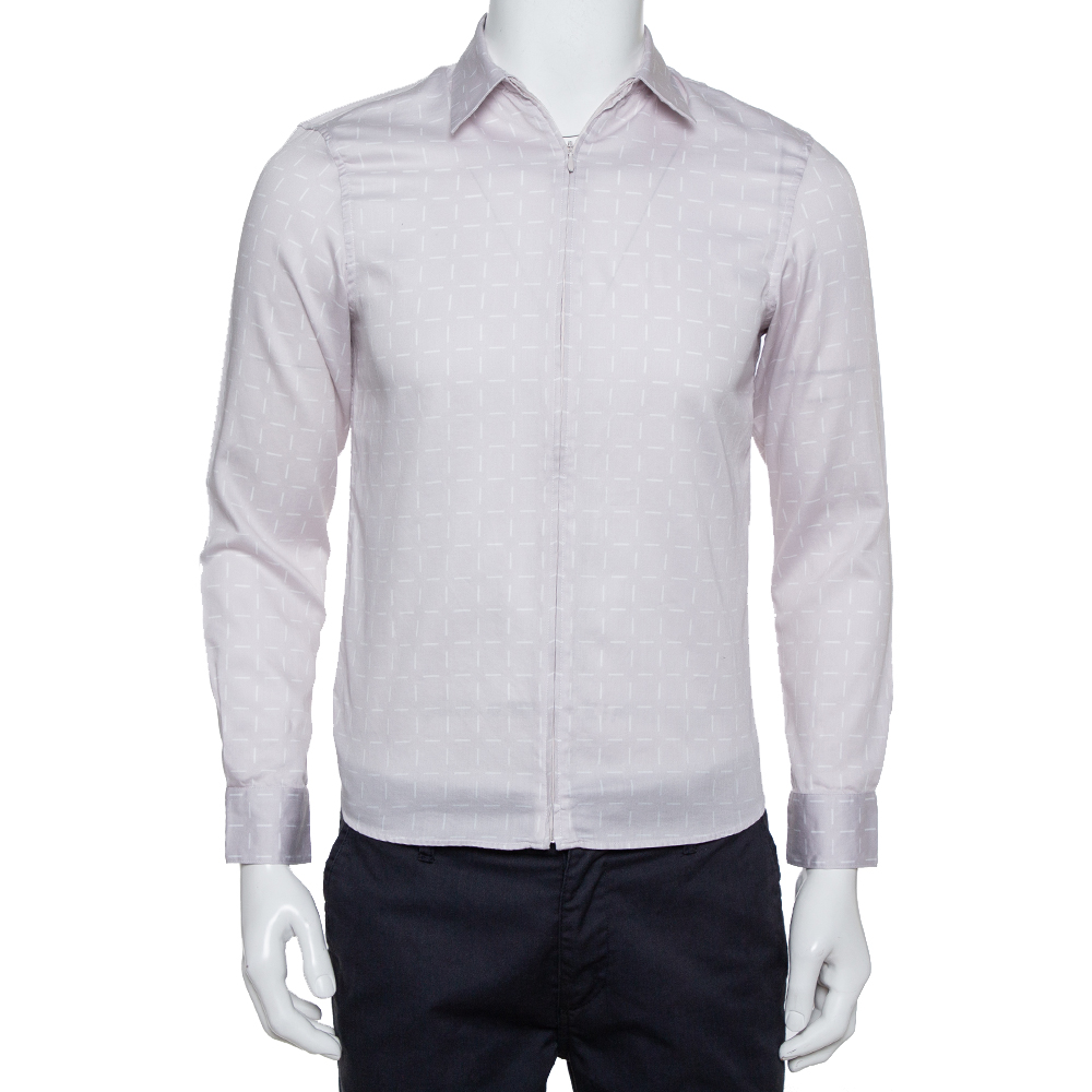 Emporio Armani Beige Printed Cotton Zipper Front Shirt M Emporio Armani Beige Printed Cotton Zipper Front Shirt M
