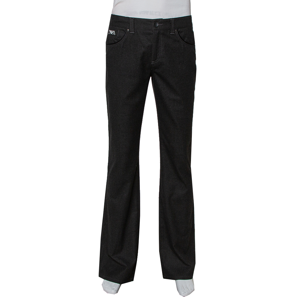 Emporio Armani Black Striped Straight Leg Trousers M