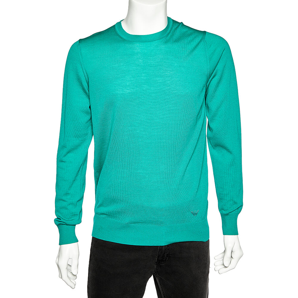 Emporio Armani Green Wool Crewneck Jumper XL Emporio Armani Green Wool Crewneck Jumper XL