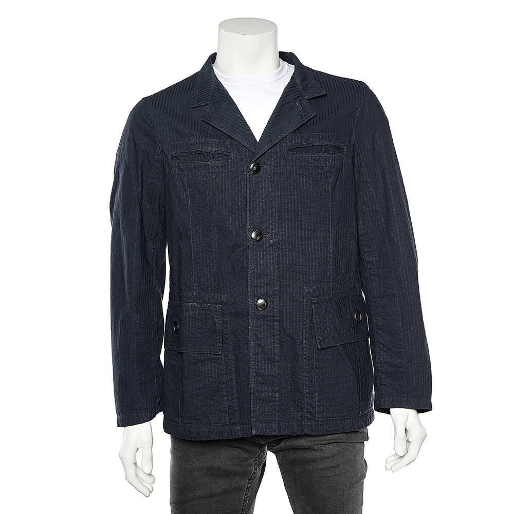 Emporio Armani Blue Striped Cotton Jacket L Emporio Armani Blue Striped Cotton Jacket L