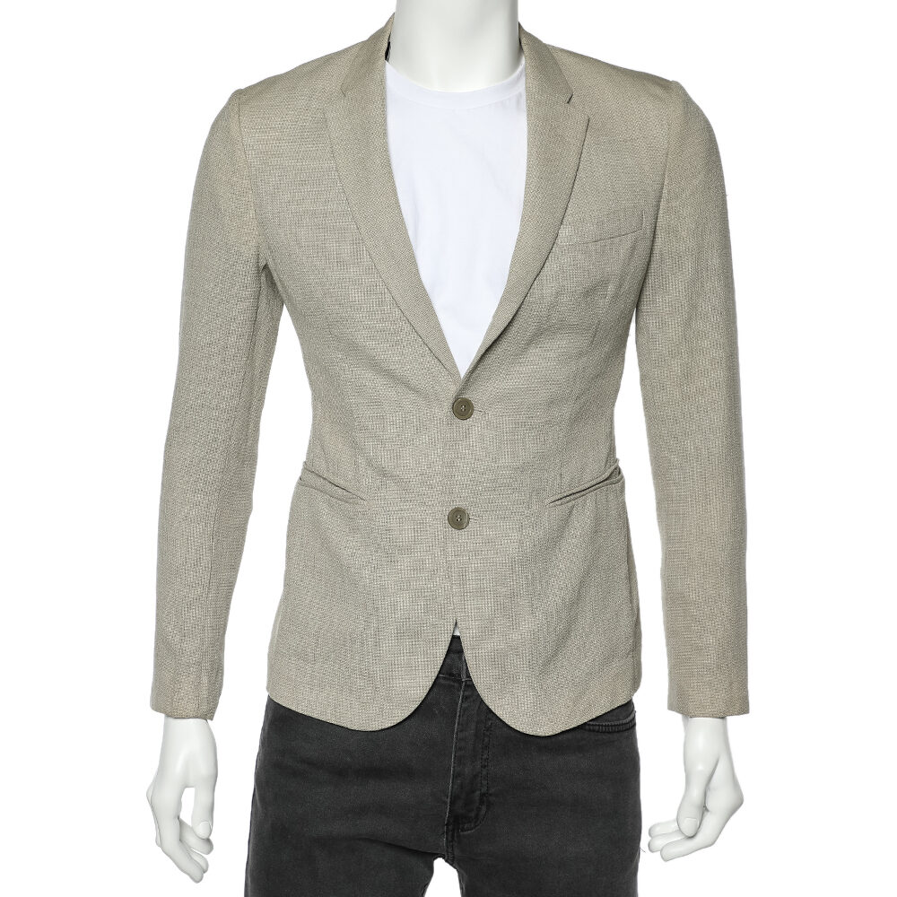Emporio Armani Beige Textured Wool Button Front Blazer S Emporio Armani Beige Textured Wool Button Front Blazer S