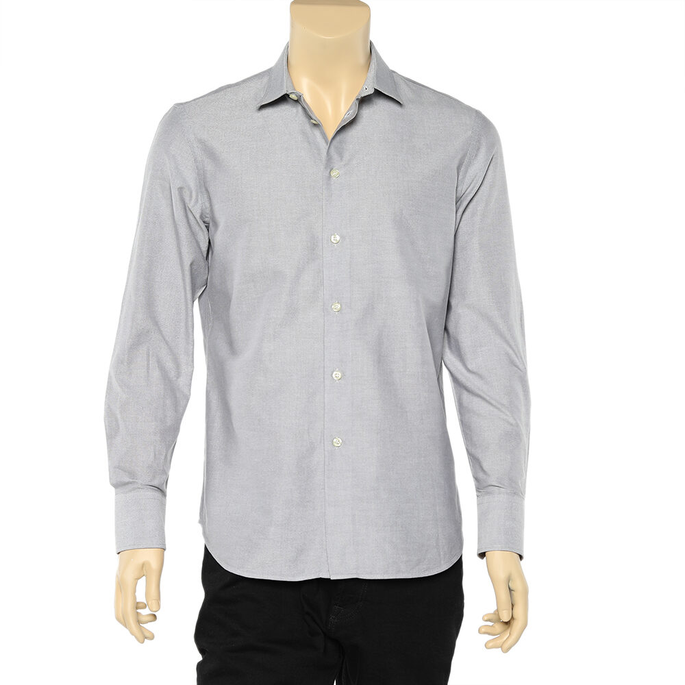 Emporio Armani Grey Cotton Button Front Shirt M Emporio Armani Grey Cotton Button Front Shirt M