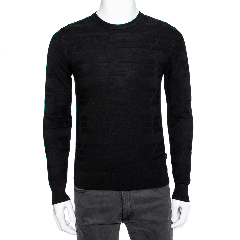 Emporio Armani Black Textured Knit Long Sleeve Crew Neck Sweater XS Emporio Armani Black Textured Knit Long Sleeve Crew Neck Sweater XS