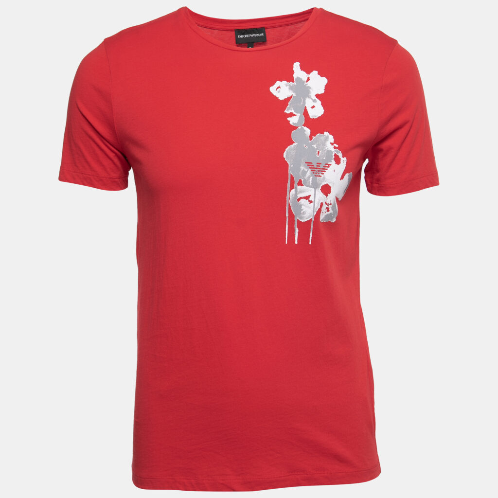 Emporio Armani Red Cotton Printed Crew Neck T-Shirt M Emporio Armani Red Cotton Printed Crew Neck T-Shirt M