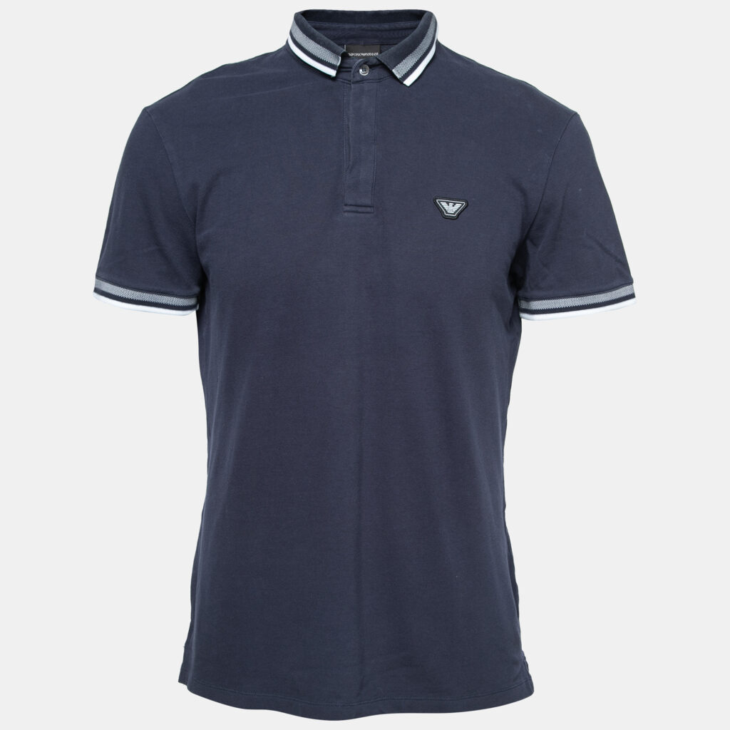 Emporio Armani Navy Blue Cotton Pique Polo T-Shirt XL Emporio Armani Navy Blue Cotton Pique Polo T-Shirt XL
