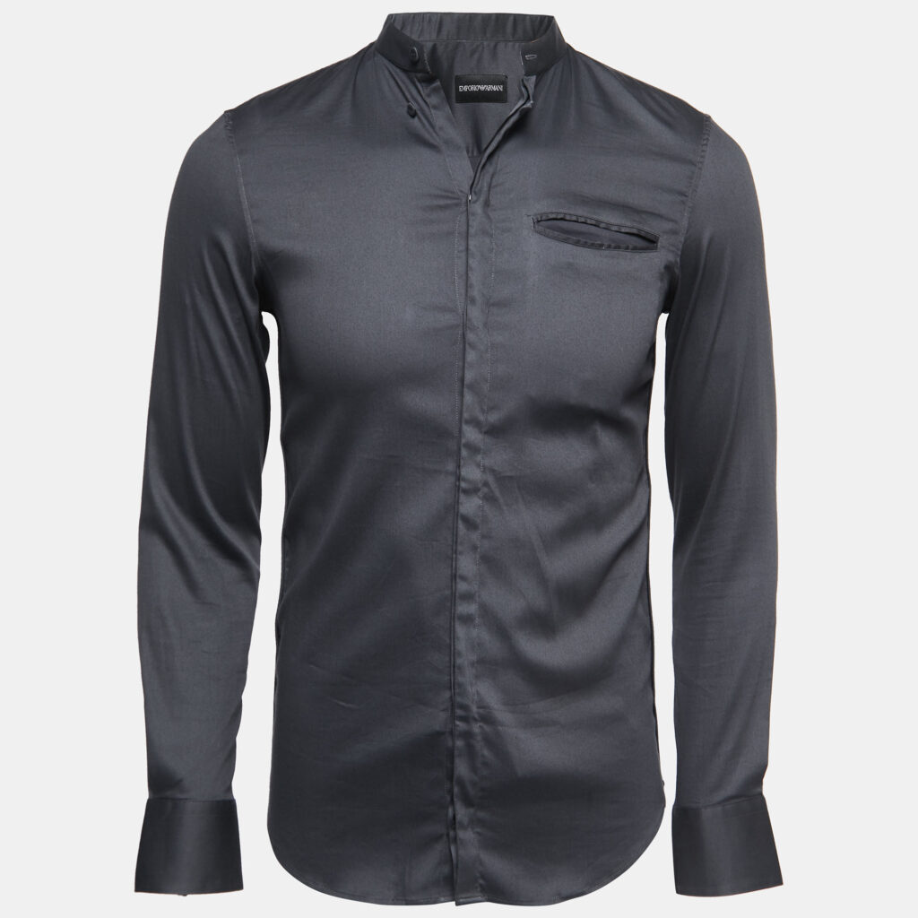 Emporio Armani Grey Cotton Button Front Long Sleeve Shirt S Emporio Armani Grey Cotton Button Front Long Sleeve Shirt S