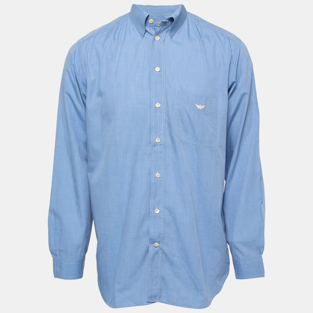 Emporio Armani Blue Cotton Full Sleeve Shirt M Emporio Armani Blue Cotton Full Sleeve Shirt M
