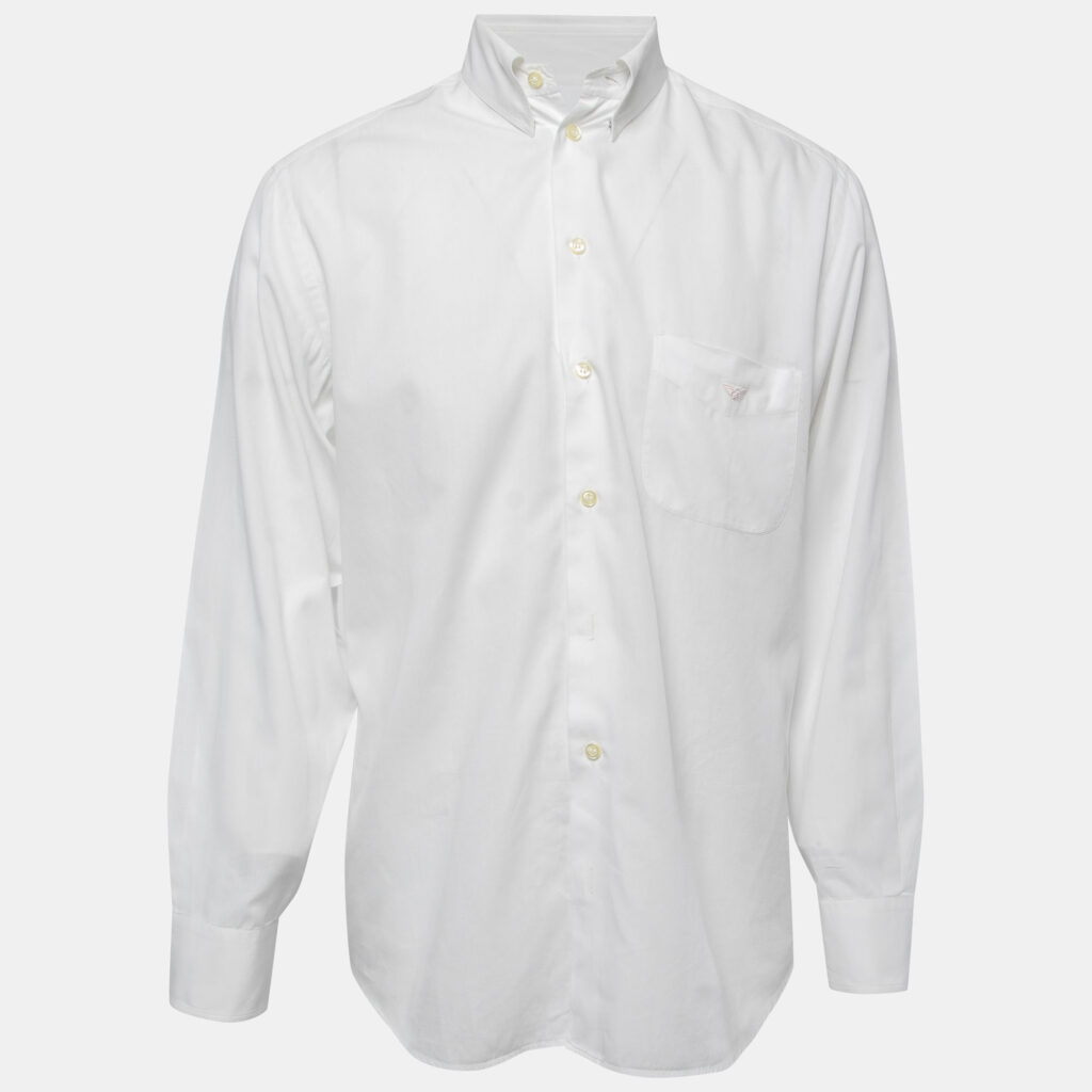 Emporio Armani White Cotton Button Down Full Sleeve Shirt M Emporio Armani White Cotton Button Down Full Sleeve Shirt M