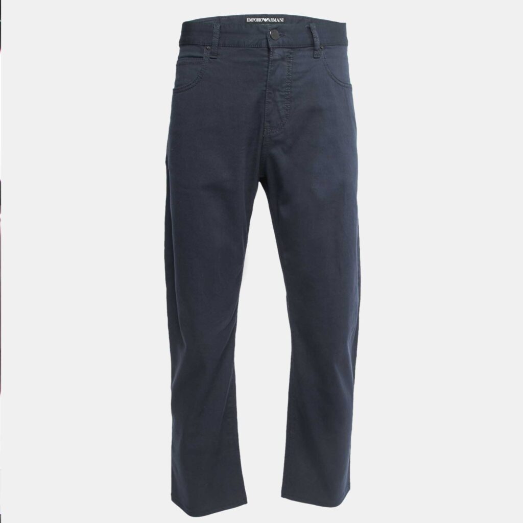 Emporio Armani Navy Blue Cotton Regular Fit Trousers XXL Emporio Armani Navy Blue Cotton Regular Fit Trousers XXL